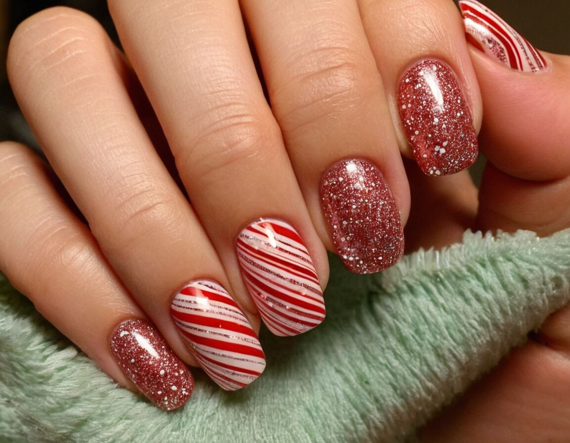 Candy cane stripes and peppermint swirls - Creative Christmas Nails Ideas to Celebrate the Holiday Season