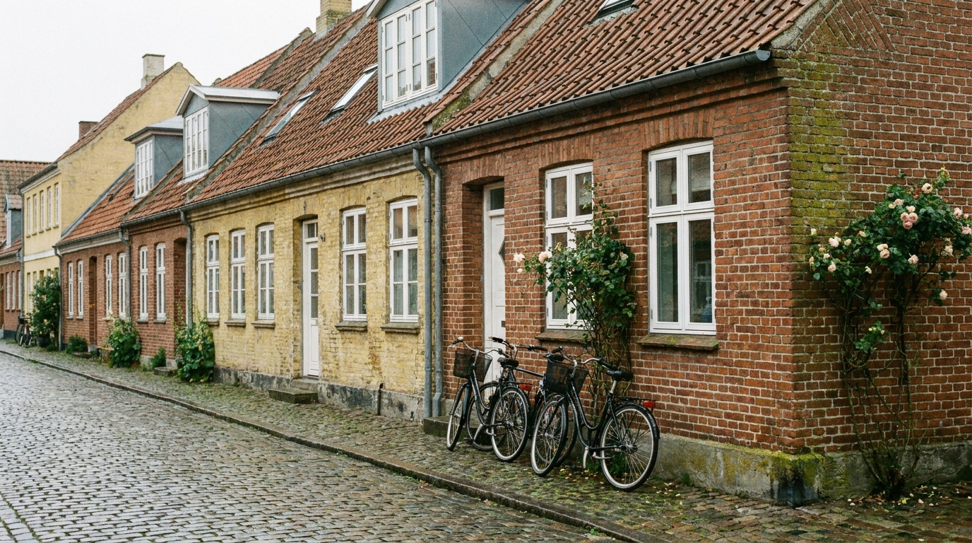 Rijtjeshuizen in een klein Deens stadje als nieuw thuis na de verhuizing naar Denemarken