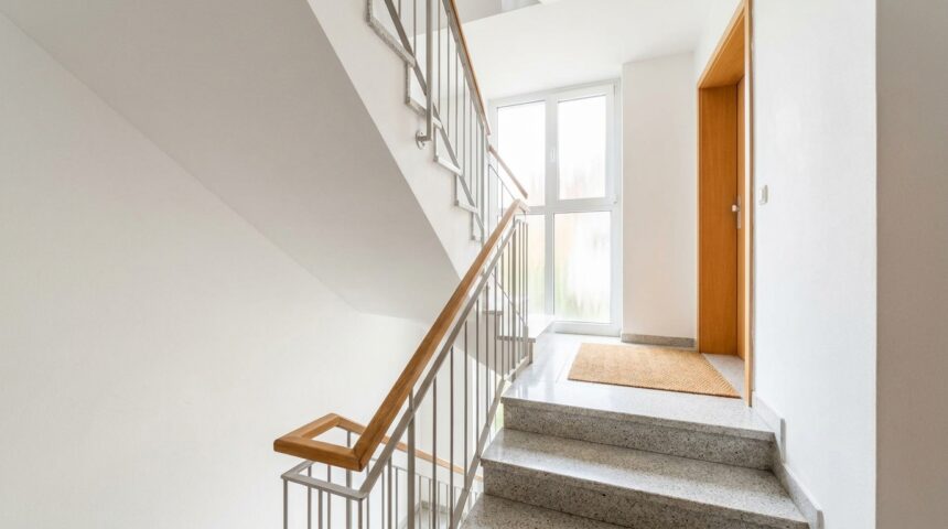 Clean stairwell in an apartment building as the result of regular stairwell cleaning
